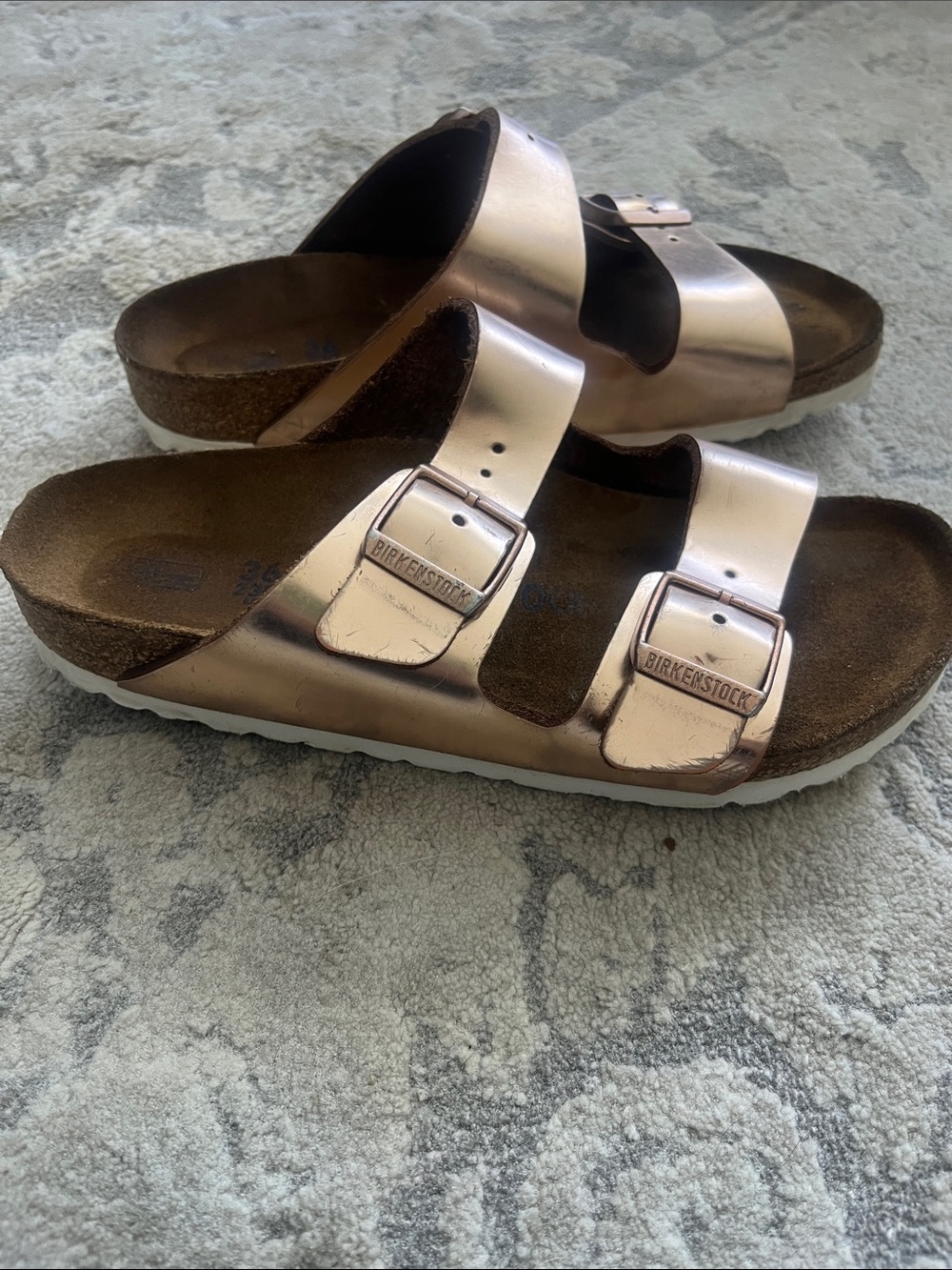 Birkenstock Metallic Rose Gold Double-Buckle Sandals